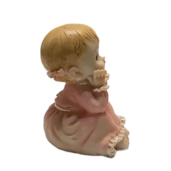 Vtg Little Girl Sitting in Night Gown Bisque Figurine 2.75" Hands Face Detailed - Picture 2 of 7